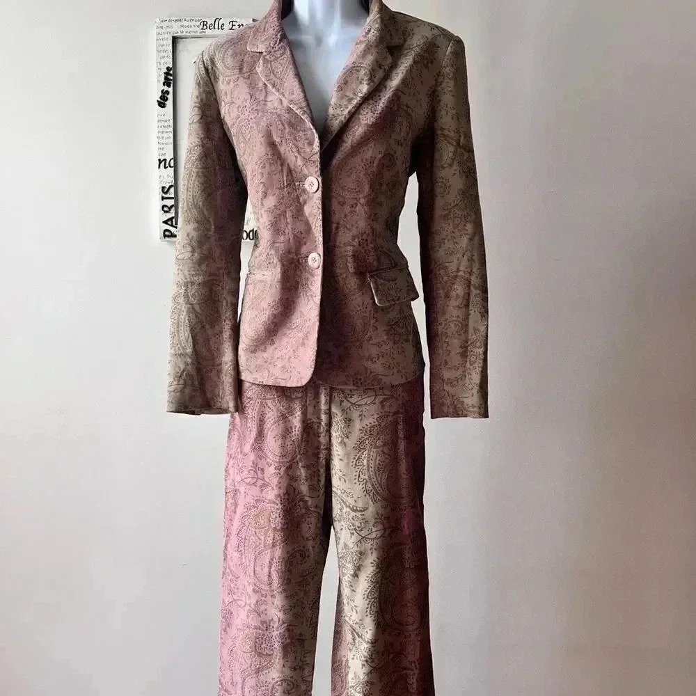 Vintage Cynthia Rowley Paisley Print Corduroy Blazer Pant Suit Size 2 4